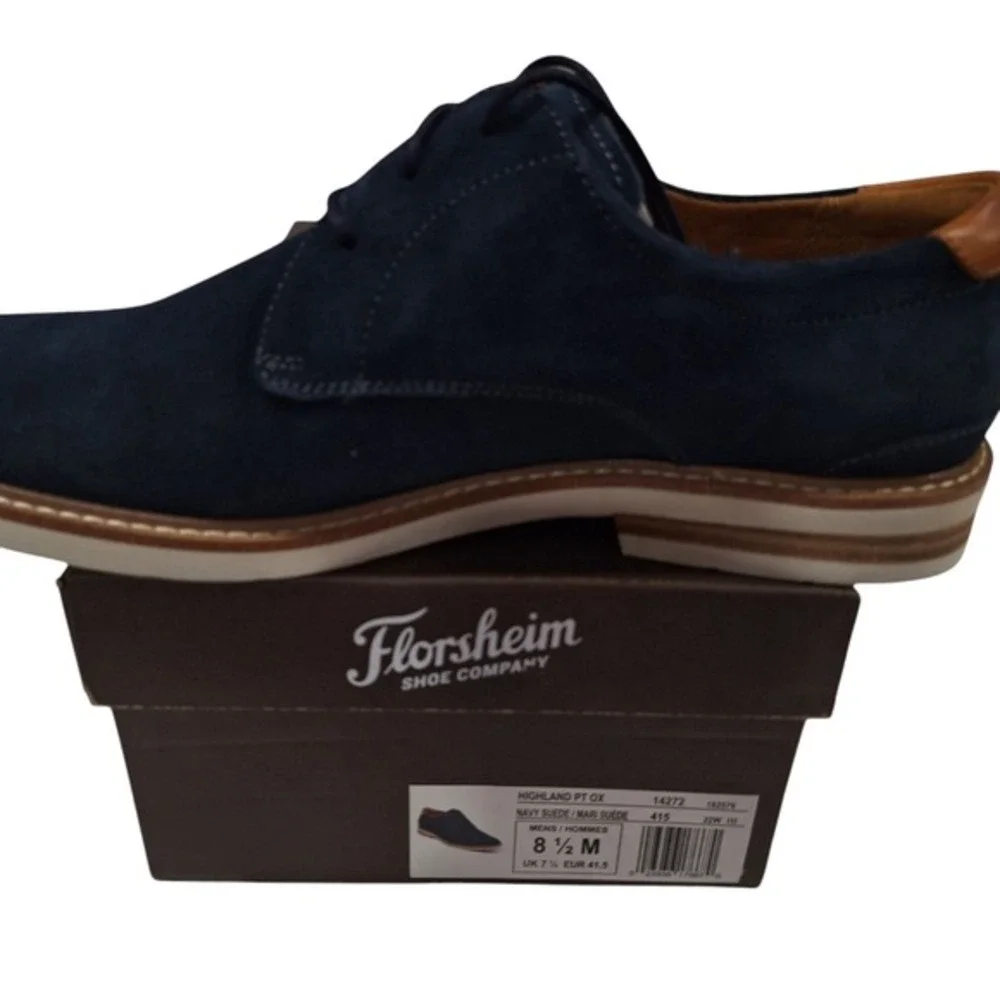 Florsheim HIGHLAND Plain Toe Oxford Men's Size 8.5 Color Navy Blue Suede New Box